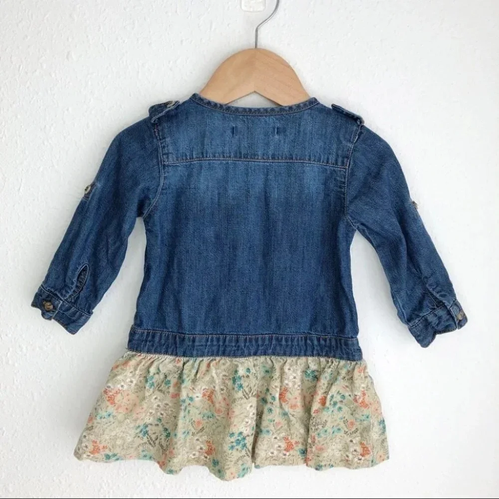 Mayoral dress long sleeve‎ denim with floral corduroy skirt size 9 months